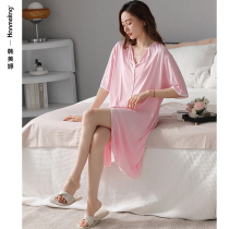 Cool Sleeping Dress Lady 2022 New Summer Modale Short sleeves Long style pyjamas summer style ice silk one-piece dress