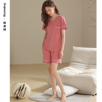 Modal pajamas ladies summer thin cool solid color V-neck loungewear short sleeves shorts summer two-piece set