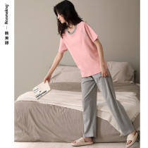 Spring Summer 2022 Pajamas Womens Cotton Short Sleeve Pants Summer Thin Plus Size Homewear Cotton Two-Piece Set