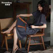 Nightgown womens summer cotton short-sleeved large size mid-length pants Japanese can wear one-piece pajamas ladies spring and summer skirts