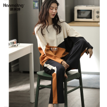2022 new pajamas womens spring and autumn cotton long sleeves long pants home wear autumn large size cotton womens set