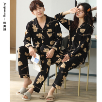 Couples pajamas spring and autumn long sleeves 2022 cartoon lapels homewear womens autumn cotton plus size mens set