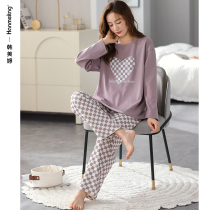 Cotton pajamas women 2022 new spring and autumn season long sleeves long sleeves checkerboard long pants home wear autumn and winter set