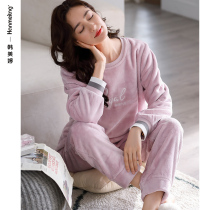 Winter pajamas Ladies Autumn winter coral fleece thick pullover fashionable can be worn flannel housewear two-piece set