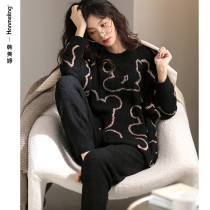 Coral fleece pajamas women 2021 new winter warm flannel homewear thickened flannel autumn winter set