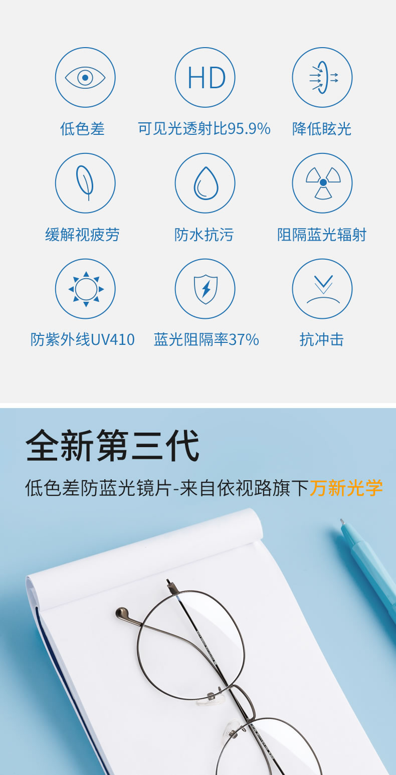 HAN 汉 超轻圆框复古防蓝光眼镜 可配近视 图4