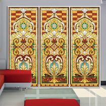 European style retro colored electrostatic glass film transparent opaque glass sticker shading sunscreen door and window stickers