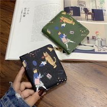 ins wallet women short 2021 New Japanese and Korean version of personalized printing coin wallet fashion trend folding small money clip
