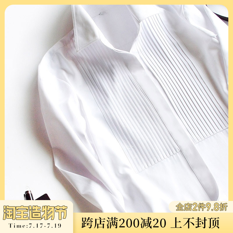 OFFIY-Non-bumping shirt Premium Sense WHITE Organ Pleated FORMAL Interview SLIM Fit Business cotton shirt WOMEN's long sleeves