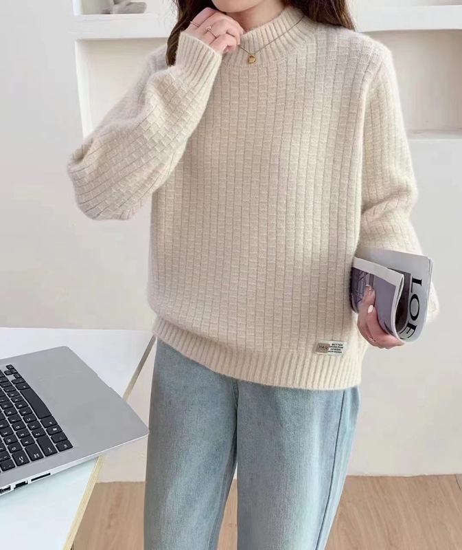 Mink Fur Sweater for Women, Autumn and Winter 2026 New Style, Loose, Soft and Lazy Style, Stylish Inner Wear, Half Turtleneck Base Shirt