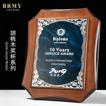 Walnut authorized license plate customized Chamber of Commerce Anniversary Celebration Enterprise Unit Awards Gold Foil Medal Crystal Trophy