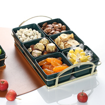 Nordic Light Lavish Iron Art Sub-Pan Snack Living Room Dry Fruit Pan Creative Ceramic Melon Seeds Pan Fruit Snack Tray