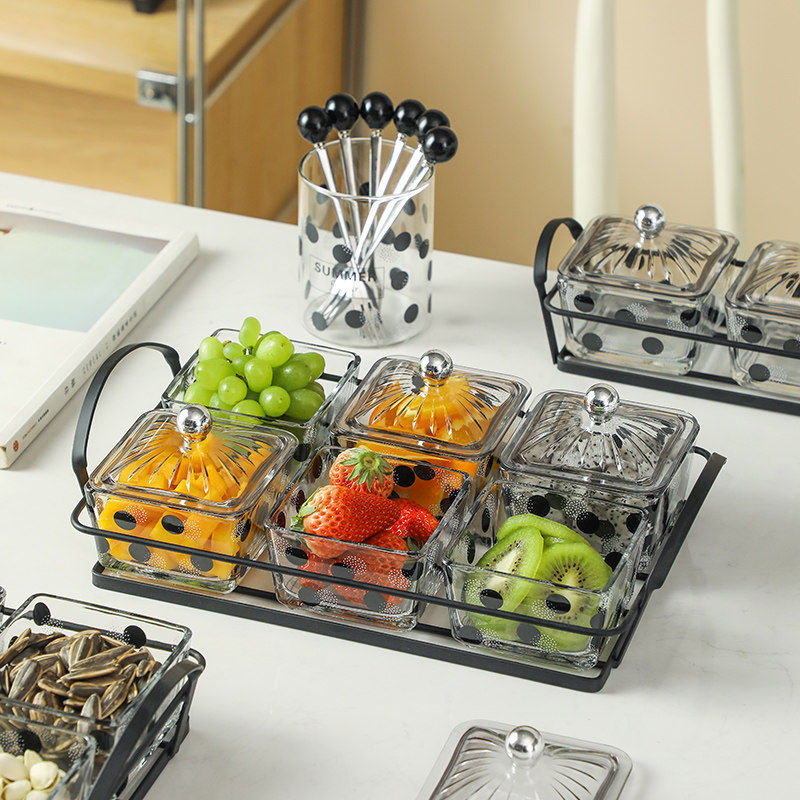 Nordic Bodot Glass Fruit Disc Household Living Room Tea Candy Snacks Place Simple Iron Split Fruit Disc