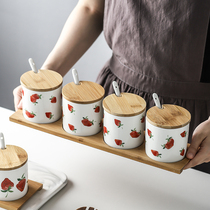Kitchen salt box seasoning box Creative strawberry seasoning box Nordic seasoning tank combination ceramic seasoning tank set