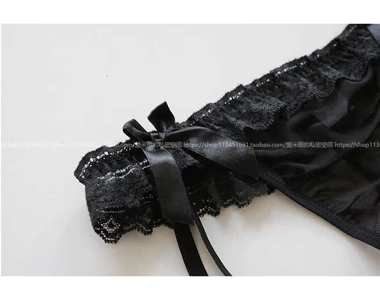 Nữ tính quyến rũ quyến rũ ren đen hoa garter thong T quần vớ vớ đùi ba bộ sịp lọt khe nam 