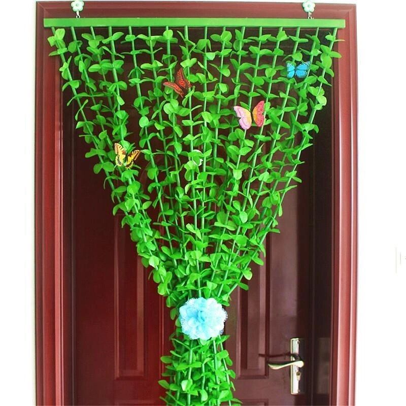 Green Leaf Door Curtain Home Hanging Curtain Beauty Salon Partition Decorative Curtain Hanging Curtain Summer Fly Blocking Anti-Mosquito Bead Curtain