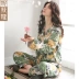 Nidia phong cách Hàn Quốc mới của bộ đồ ngủ dành cho phụ nữ mùa thu vải cotton tinh khiết quần dài tay trồng hoa mùa xuân và mùa thu áo nịt phục vụ tại nhà - Bên ngoài ăn mặc