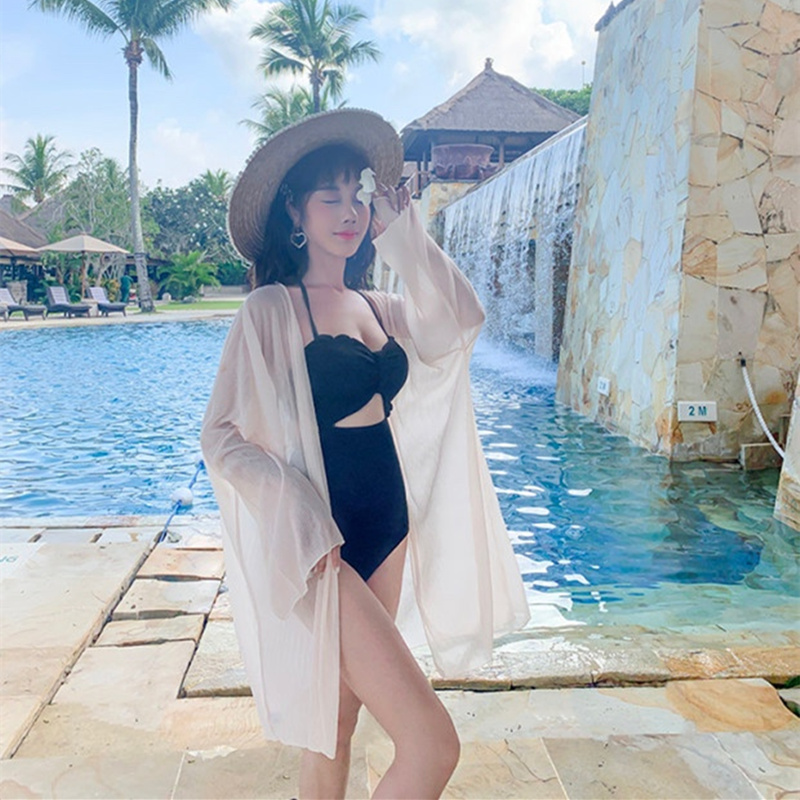 Swimsuit hooded sweatshirt in seaside seaside holiday with long style shawl bikini Exterior Lapped Spa Jacket Beach Sunscreen-Taobao