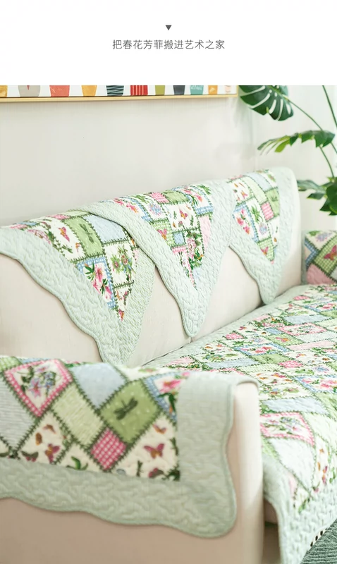 Bông giặt Mỹ vải cotton mục vụ bốn mùa phổ quát sofa đệm chống trượt da rắn gỗ bìa khăn - Ghế đệm / đệm Sofa