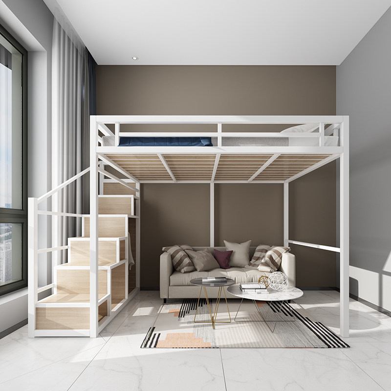 Iron Art High Shelf Bed small family type loft bed Lower table Home Adult Attic Bed Province Space Up And Down Bed-Taobao