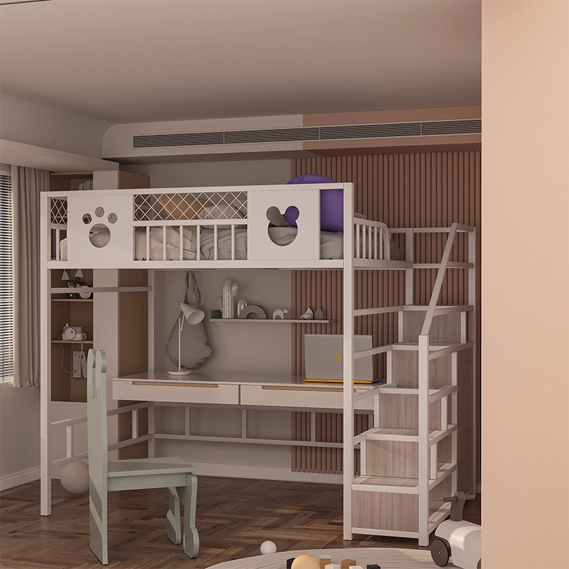 Iron Art High Rack Bed Lower Bed Lower Table Modern Apartment Iron Frame Bed Small House Type Double Overhead Bed Provincial Space Loft Bed-Taobao
