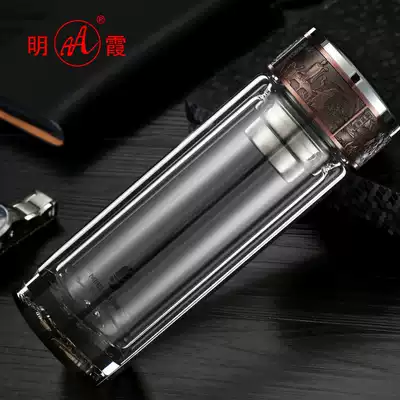 Mingxia double-layer glass high-end water cup business crystal cup heat insulation and anti-scalding printing word printing LOGO custom teacup