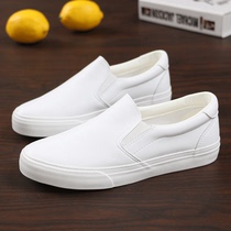 Peoples leather white shoes for girls A pedal lazy loafers summer Korean edition soft bottom soft surface student single shoes