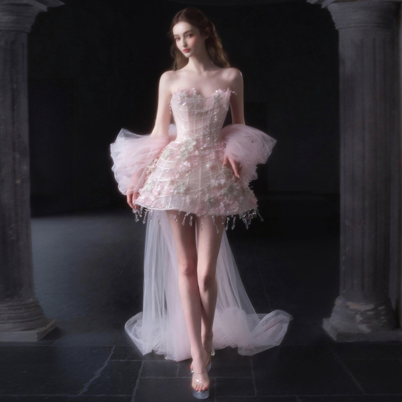 Strapless Heavy-Duty Evening Dress for Women, Pink Puffy Skirt, Banquet Princess Style, Sweet and Dreamy Birthday Party Dress Strapless Heavy-Duty Evening Dress for Women, Pink Puffy Skirt, Banquet Princess Style, Sweet and Dreamy Birthday Party Dress