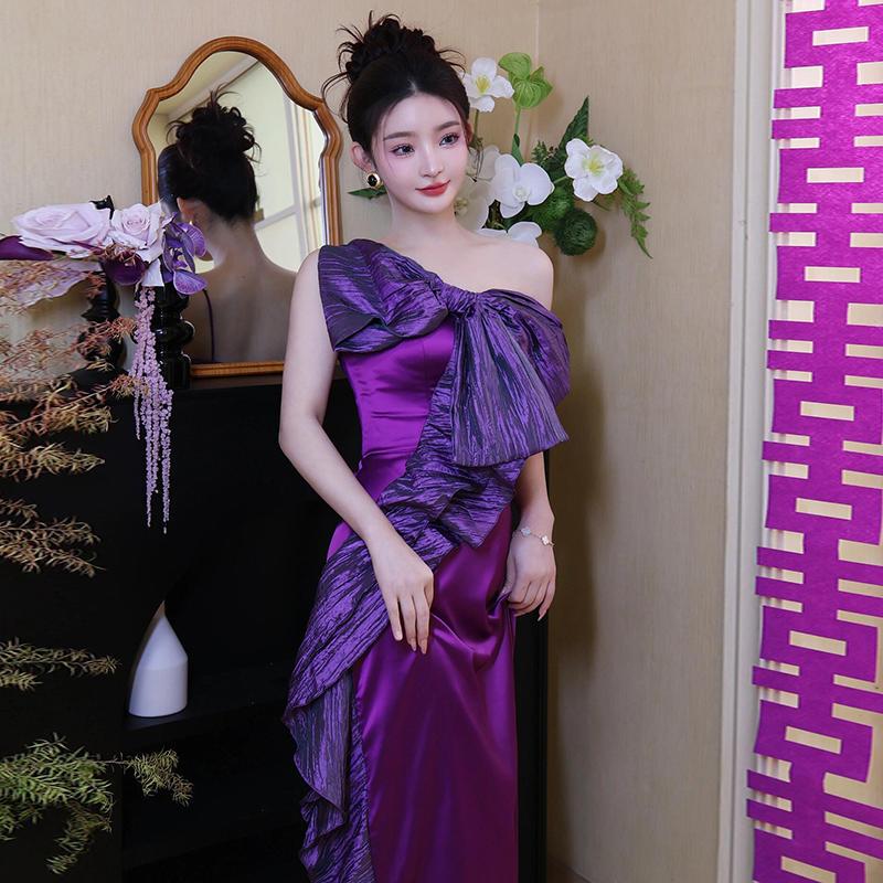 Bride's Wedding Toast Dress, Coming-Of-Age Ceremony, Banquet, Light Luxury, Birthday Party, Purple High-End Dressing Gown, Evening Dress