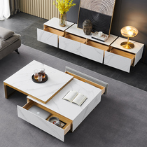 Marble rock board coffee table TV cabinet combination modern simple light luxury gray countertop TV cabinet Nordic floor cabinet