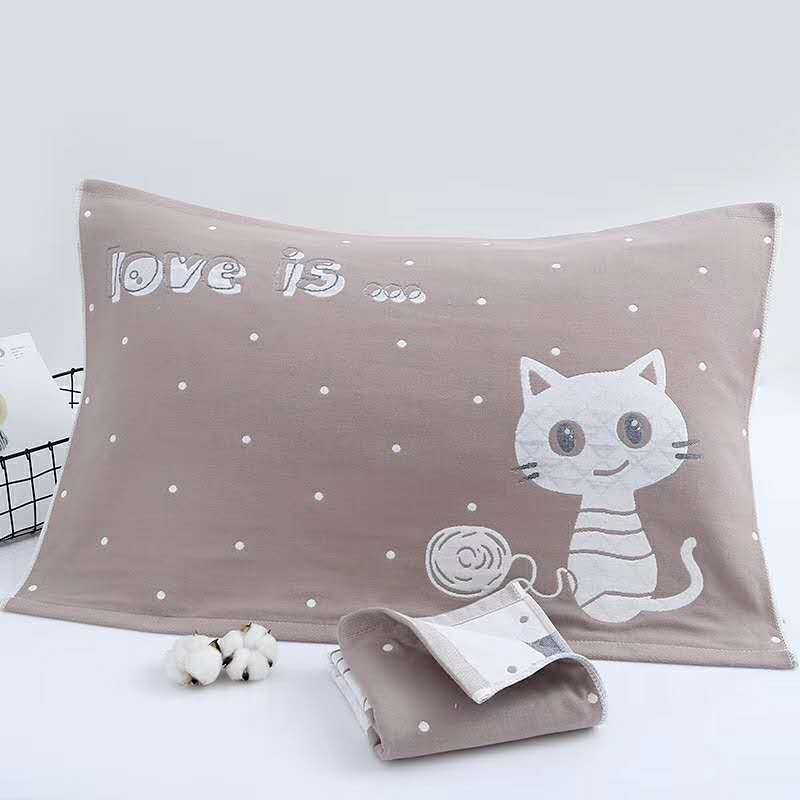 Cặp gạc bông nghệ thuật đôi sinh viên người lớn bốn mùa thoáng khí đôi mềm mại và thoải mái để tăng khăn gối ba lớp vỏ ga gối