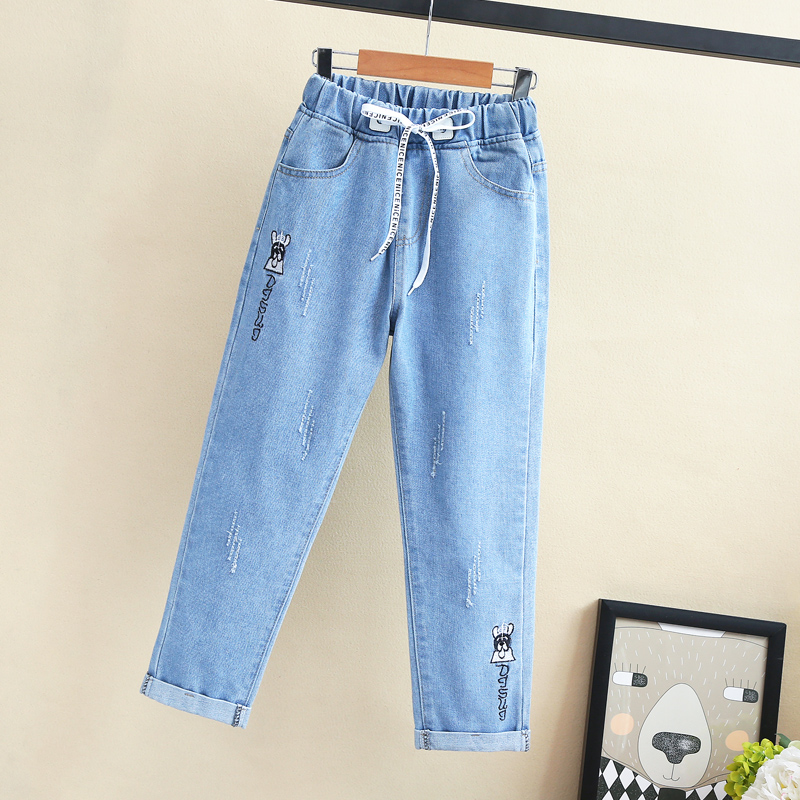 Girlpants 2020 vừa quần mới cho trẻ em mất-fitting Hàn Quốc phiên bản của quần jean lỗ Xuân Thu cho trẻ em bên ngoài mặc.