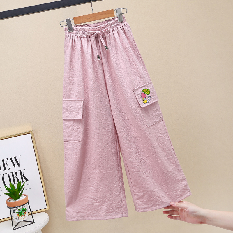 Cô gái rộng chân quần mùa hè trẻ em wearth sweatpants khí Hàn Quốc phiên bản lỏng lẻo thẳng vào trẻ em lớn đèn lồng quần mùa hè.