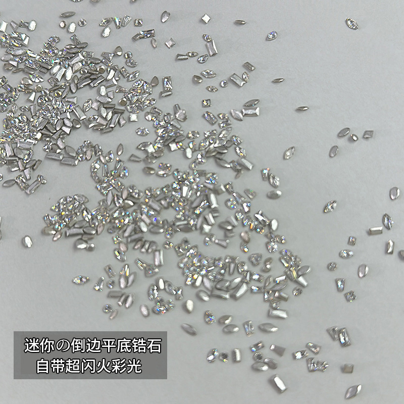 Nail Art Tony Nan Nan Zircon Nail Rhinestones, Sparkling Mini Flat-Back Rhinestones, Transparent White Mixed Cut, Marquise and Irregular Shapes