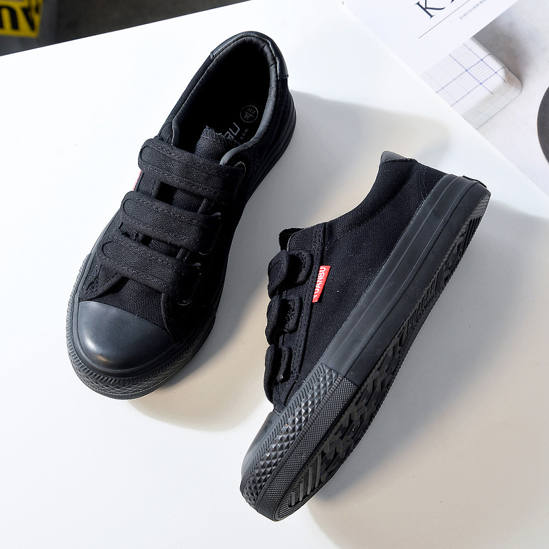 Giày vải nữ Velcro tất cả giày đen công sở xuân 2018 phiên bản mới của Hàn Quốc của giày đế bằng màu trắng hoang dã dành cho sinh viên giầy bốt nữ