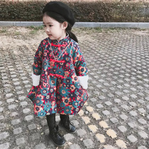 2017 New Year and Winter girls floral national style doll shirt New Years Eve suit Baby New Years suit childrens padded Tang suit tide