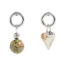 Love glass green stone earrings asymmetric circle earrings in wind