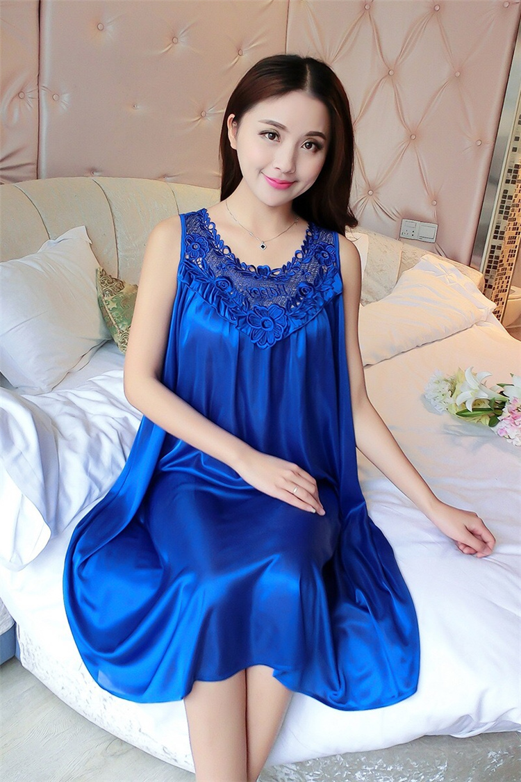 Đồ ngủ của phụ nữ ngắn tay kích thước lớn băng dài lụa mùa hè chất béo MM nightdress lỏng sexy mang thai phụ nữ mang thai nightdress sling