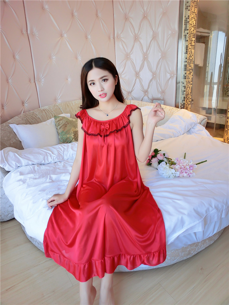 Đồ ngủ của phụ nữ ngắn tay kích thước lớn băng dài lụa mùa hè chất béo MM nightdress lỏng sexy mang thai phụ nữ mang thai nightdress sling