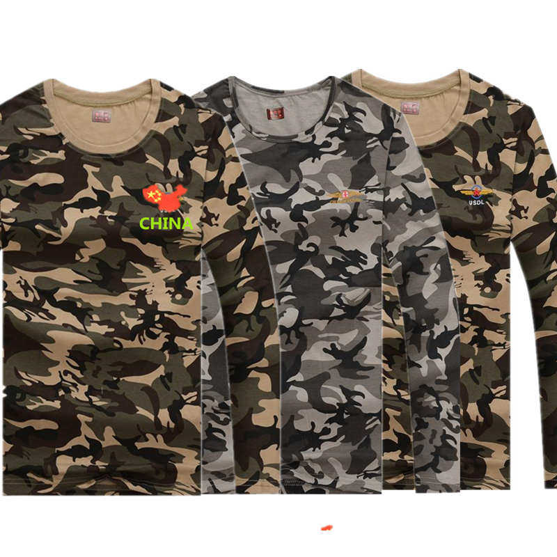 Spring and Autumn Men's Cotton Camouflage T-shirt embroidered long sleeved autumn camouflage sweatshirt student army training round-collar bottom