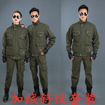Mens velvet padded training set military green training uniforms Special Forces protection winter uniforms wear-resistant tearing