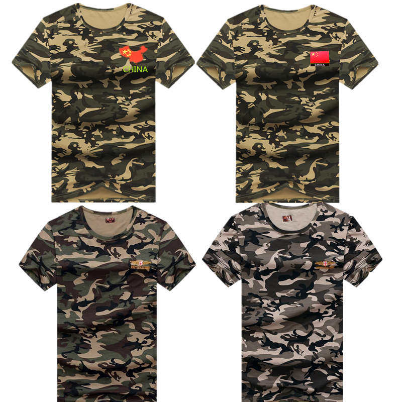 Men's Summer Cotton Camouflage T-shirt Loose Flexibility Sweatshirt Student Military Fatigue Blade Fitting and Leisure