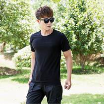Mens summer quick-drying round neck T-shirt cotton slim vest uniform overalls pure black Pure White