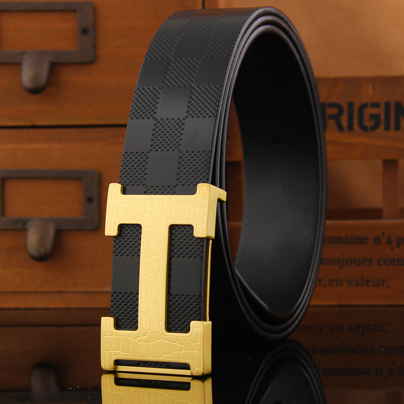 High-end belt men's leather smooth buckle head layer pure cowhide belt casual pants belt young people trend