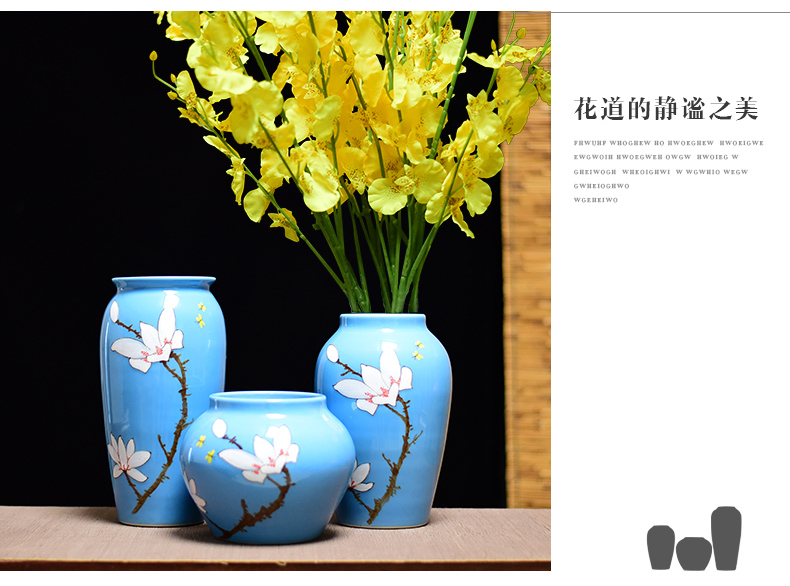 Jingdezhen ceramic vases, three - piece suit of new Chinese style household decorations furnishing articles household flower arranging dried flowers of modern living room