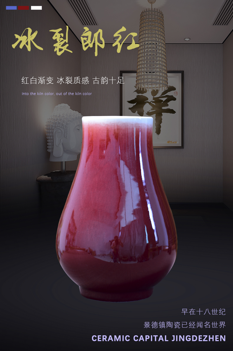 Jingdezhen ceramic antique vase ruby red flower POTS tube furnishing articles mesa sitting room of Chinese style household decorative arts and crafts