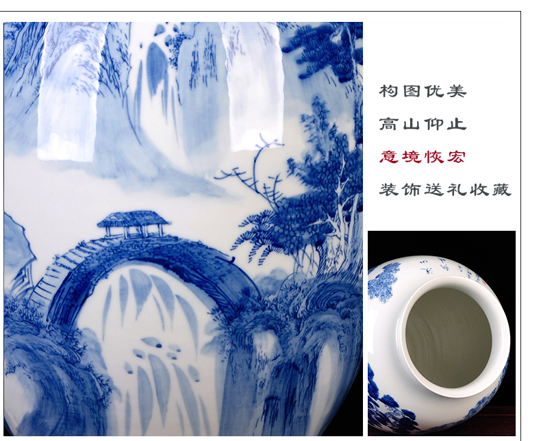 Jingdezhen blue and white ceramics hand - made of new Chinese style living room home TV ark adornment vase furnishing articles set arranging flowers