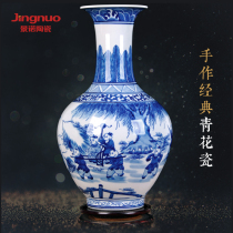 Jingdezhen ceramic vase Hand painted blue and white boy glaze red peach antique new Chinese living room flower arrangement ornaments