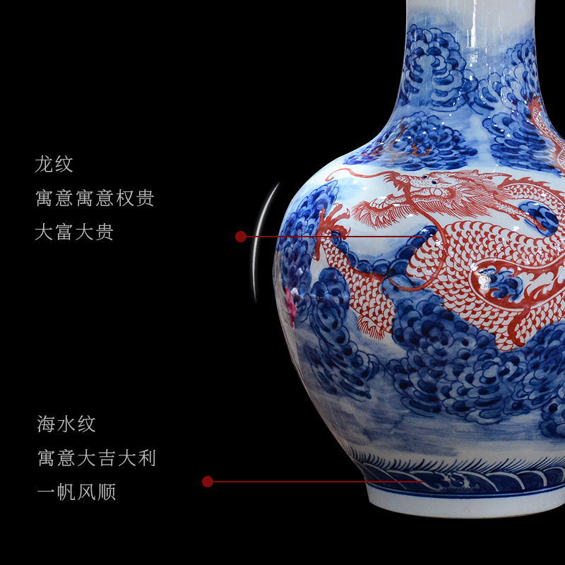 Jingdezhen ceramics imitation the qing qianlong hand - made dragon pattern of blue and white porcelain bottle of new Chinese style sitting room adornment is placed