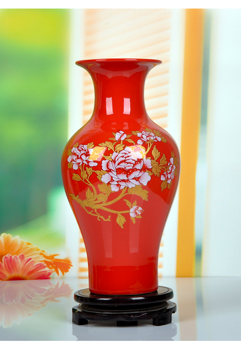 Jingdezhen ceramics China red Jin Fu vase household adornment handicraft decoration wedding gift for the wedding